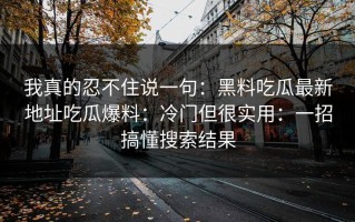 我真的忍不住说一句：黑料吃瓜最新地址吃瓜爆料：冷门但很实用：一招搞懂搜索结果