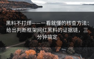 黑料不打烊——一看就懂的核查方法：给出判断框架网红黑料的证据链，三分钟搞定