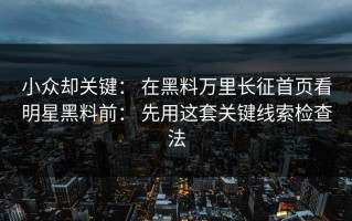 小众却关键： 在黑料万里长征首页看明星黑料前： 先用这套关键线索检查法
