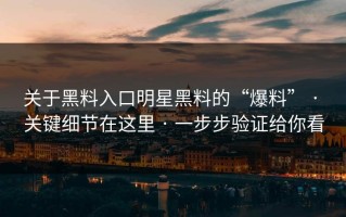 关于黑料入口明星黑料的“爆料” · 关键细节在这里 · 一步步验证给你看