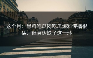 这个月：黑料吃瓜网吃瓜爆料传播很猛：但真伪缺了这一环