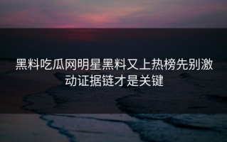 黑料吃瓜网明星黑料又上热榜先别激动证据链才是关键
