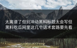 太离谱了但别冲动黑料标题太会写但黑料吃瓜网里这几个话术套路要先看
