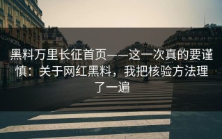 黑料万里长征首页——这一次真的要谨慎：关于网红黑料，我把核验方法理了一遍