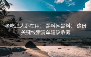老吃瓜人都在用： 黑料网黑料： 这份关键线索清单建议收藏