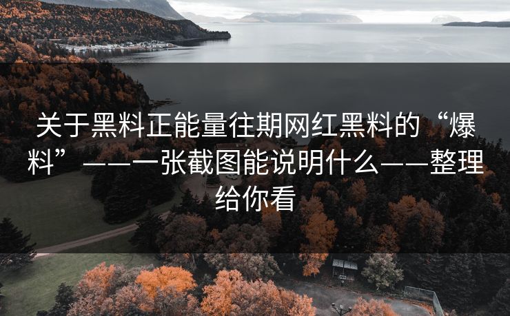 关于黑料正能量往期网红黑料的“爆料”——一张截图能说明什么——整理给你看-第1张图片-17c.com - 免费高清视频社区